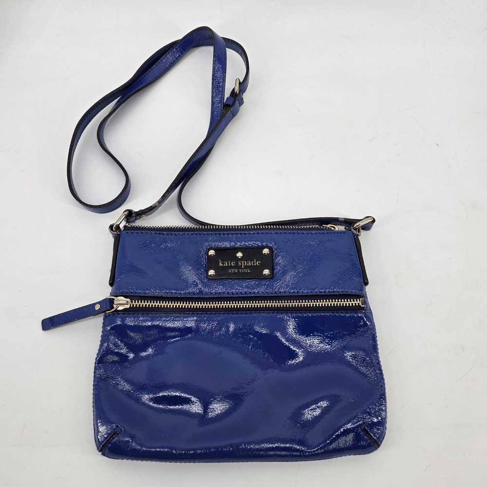 Kate Spade Cobalt Blue Patent Leather Crossbody Bag Gold Hardware Glossy Purse